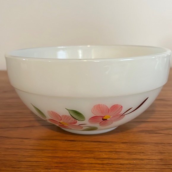 Fire King Dining Fire King Hand Painted Peach Blossom Milk Glass Bowl 6 Red Pink Florals